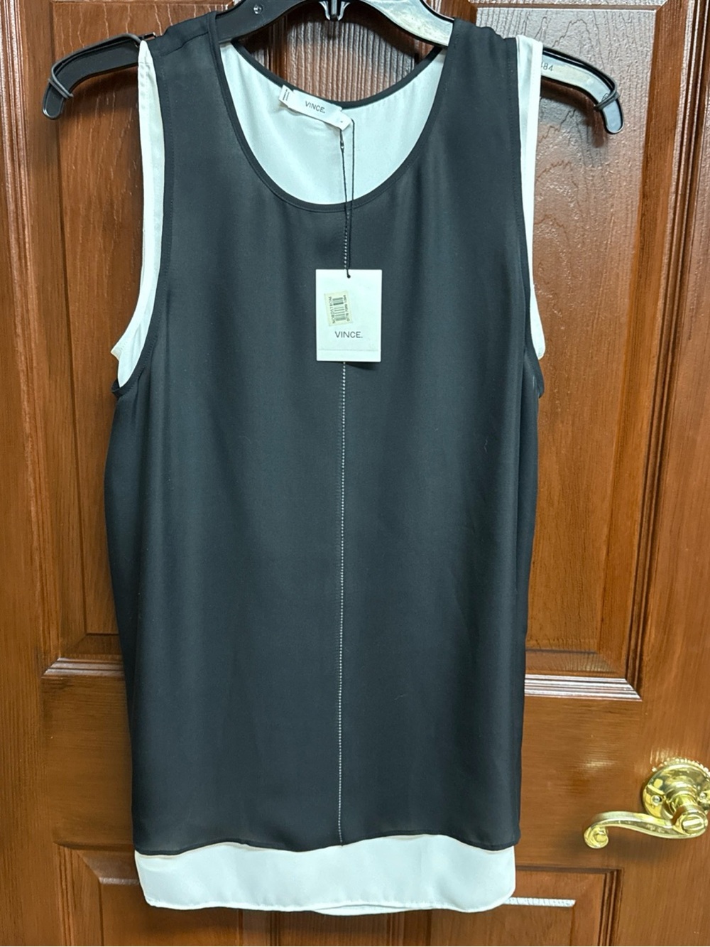 Vince Silk Tank Sheer Longline Double Layering Tunic Black White Women Sz L NWT - Picture 9 of 10
